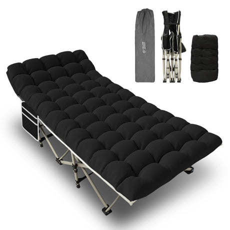YELLOW JACKET Folding Camping Cot for Adults600LBS Max Load28" Wide Sleeping Cot with Removable Thick Mattress Portable Foldable Camping Bed with Carry Bag for CampHomeOfficeTravelBlack