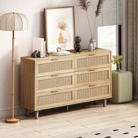 Drawers Rattan Storage Cabinet Rattan Drawer,for Bedroom,Living Room,Natural
