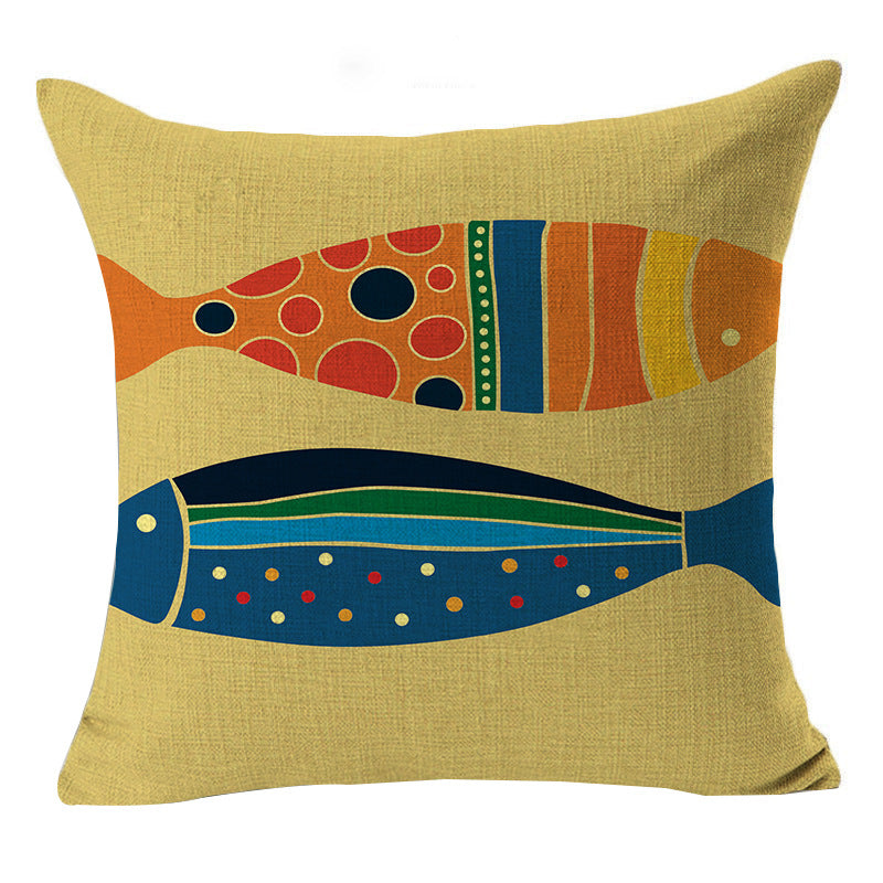 Nordic Fish Cartoon Hand-painted Car Pillow Cover
