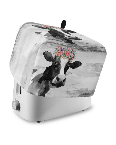 Toaster Dust Cover for Kitchen 2 Slice Farmhouse Cow Flower Black Bread Maker Cover Toasters Covers for Fingerprint Protector Washable Kitchen Small Appliance Ovens Accessories Cover 12x7.5x8in