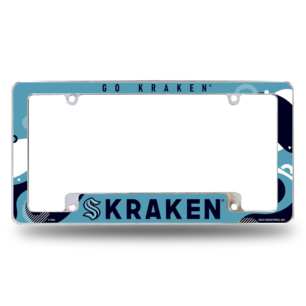 Rico Industries NHL Hockey Seattle Kraken Wave 12" x 6" Chrome All Over Automotive License Plate Frame for Car/Truck/SUV