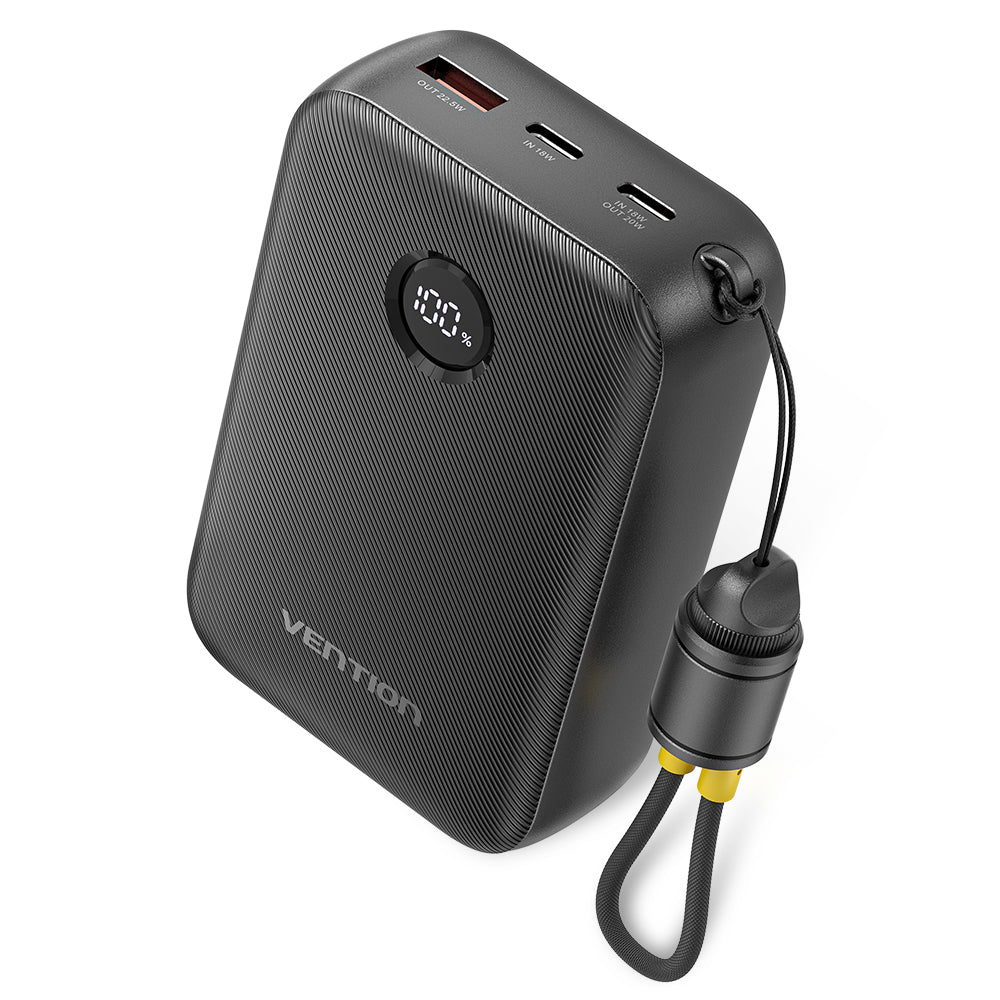 Vention Powerbank 20000mAh 22.5W Built-in USBC Lanyard + Display Black FKBB0-C