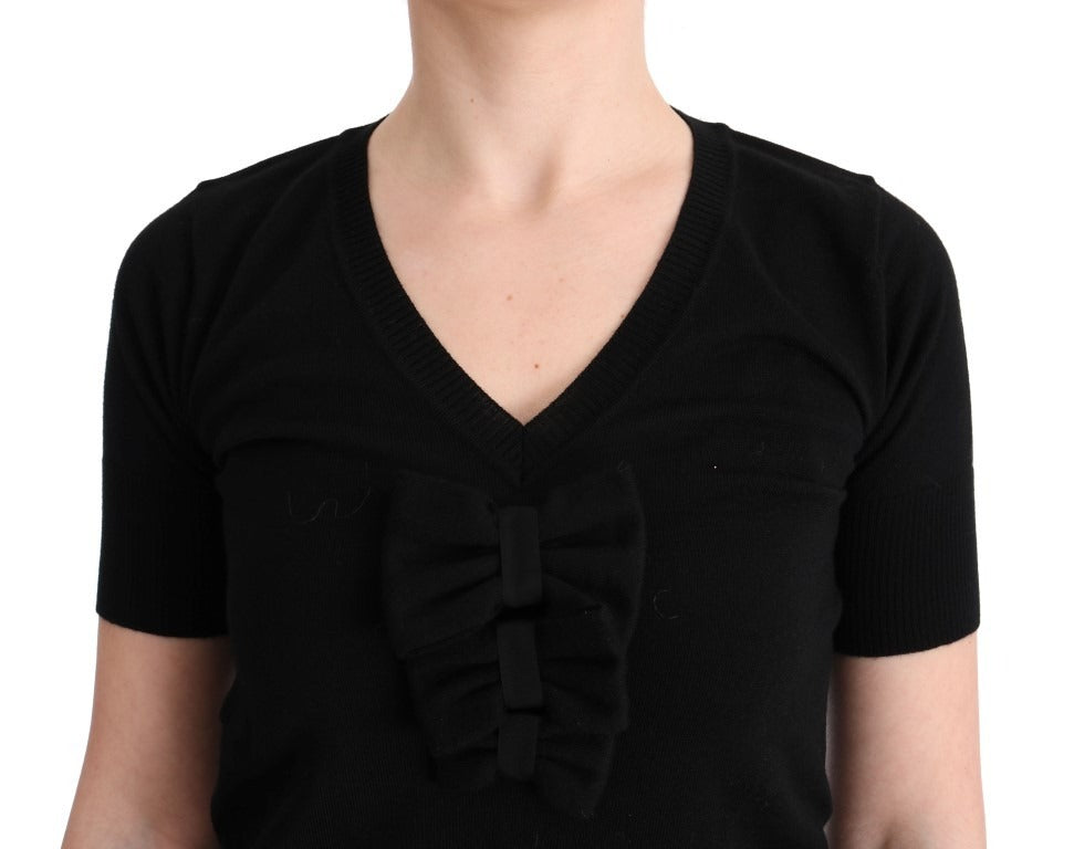 MARGHI LO' Black 100% Lana Wool Blouse Women T-shirt Top