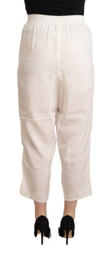 Maison Margiela White High Waist Cropped Women Trouser Pants