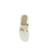 Valentino Garavani Cream Calf Leather Bos Taurus Flat Sandals