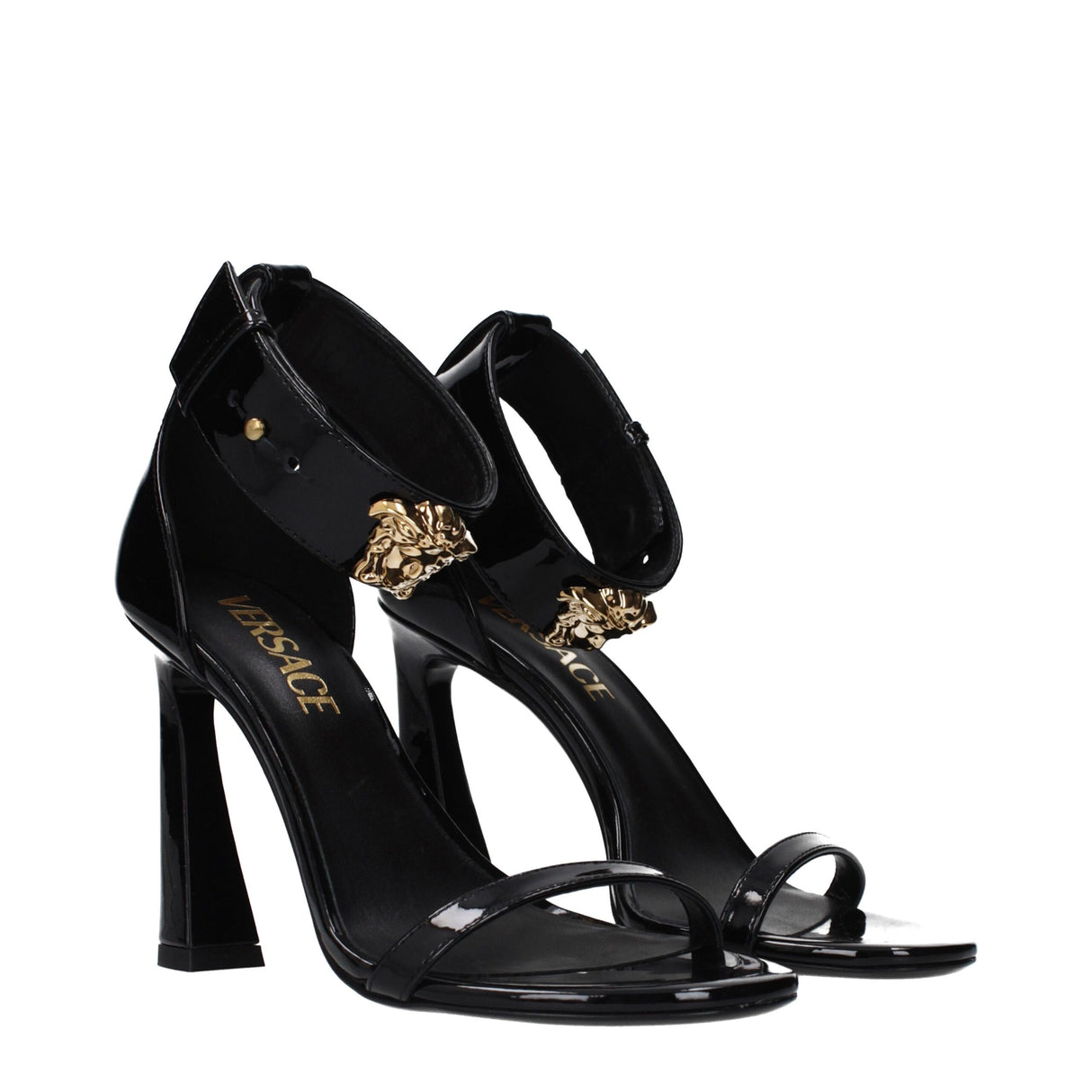Versace Black Leather Stiletto Heel Sandals