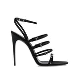Saint Laurent Black Silk Stiletto Heel Sandals