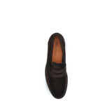 Santoni Brown Calf Leather Bos Taurus Slip-On Loafers