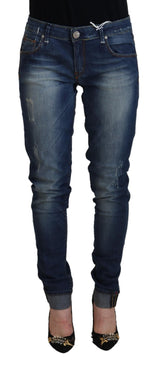 Acht Blue Washed Cotton Slim Fit Women Denim Pants Jeans