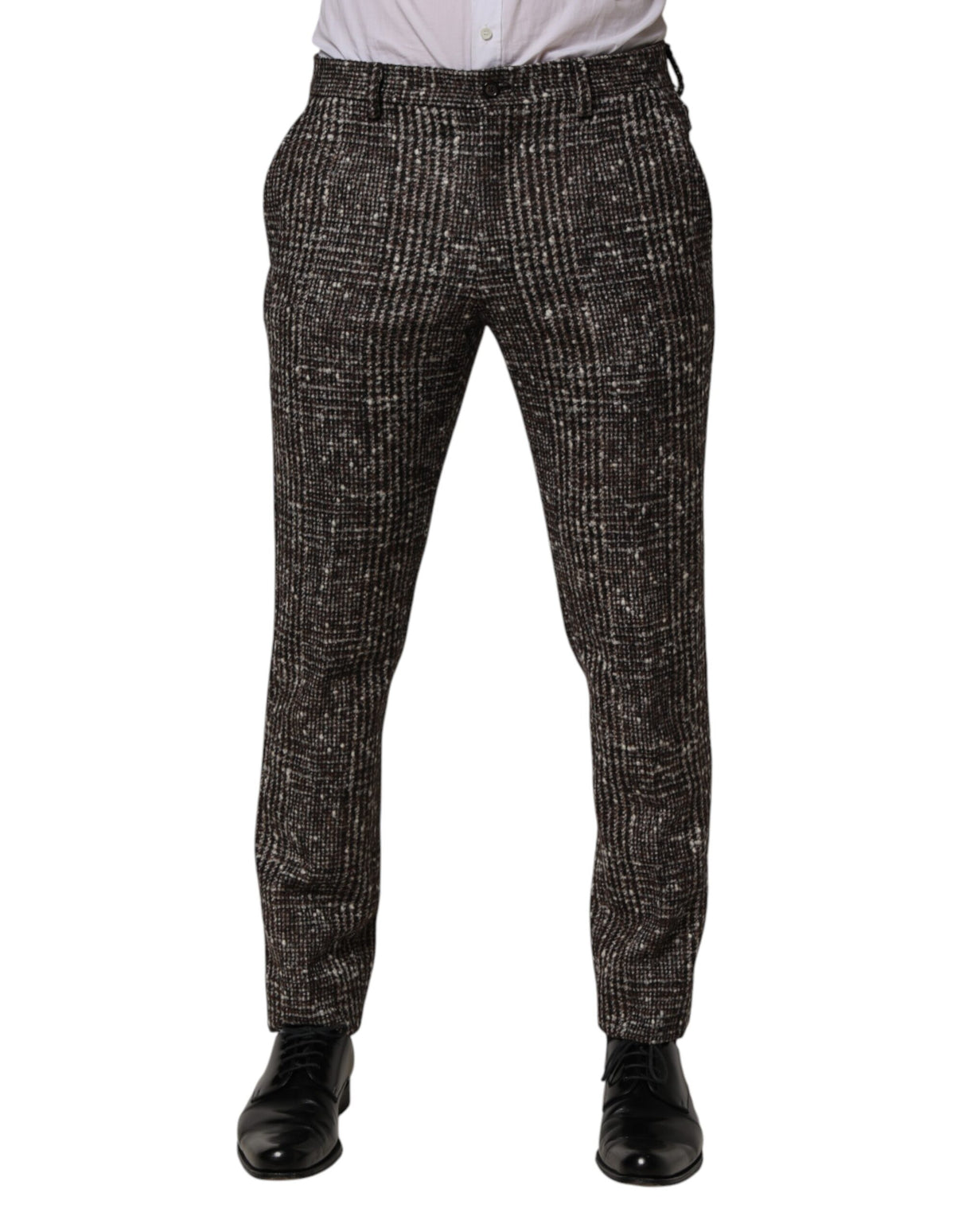 Dolce & Gabbana Brown Wool Plaid Skinny Dress Trouser Pants