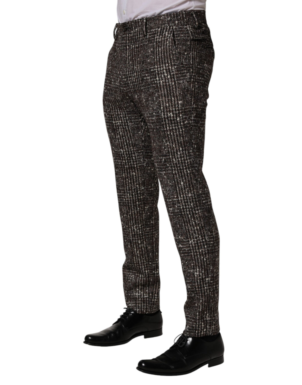 Dolce & Gabbana Brown Wool Plaid Skinny Dress Trouser Pants