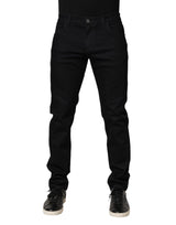 Dolce & Gabbana Black Floral Cotton Skinny Men Denim Jeans