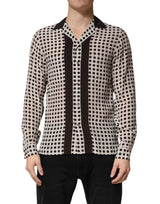 Dolce & Gabbana White Black Polka Dot Silk Men Casual Shirt