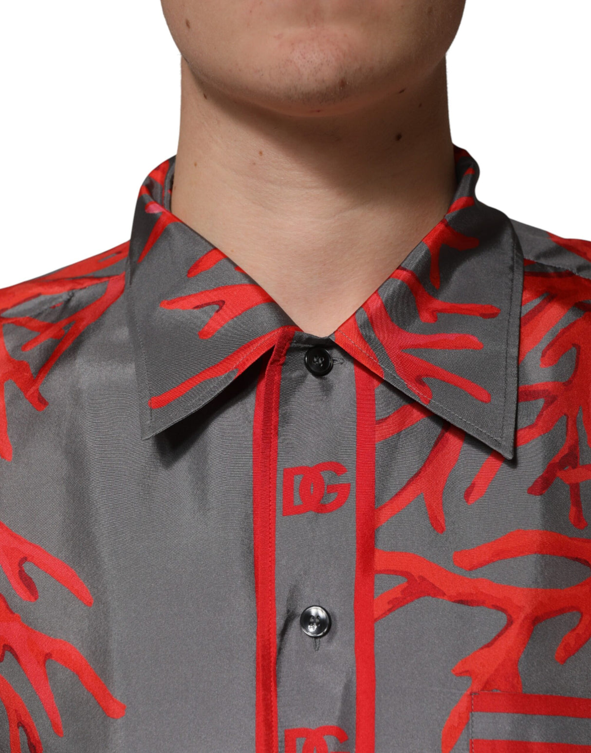 Dolce & Gabbana Gray Red Corals Short Sleeves Casual Shirt