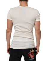 Dolce & Gabbana Off White Cotton Short Sleeve Henley T-shirt