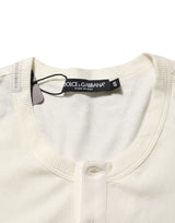 Dolce & Gabbana Off White Cotton Short Sleeve Henley T-shirt