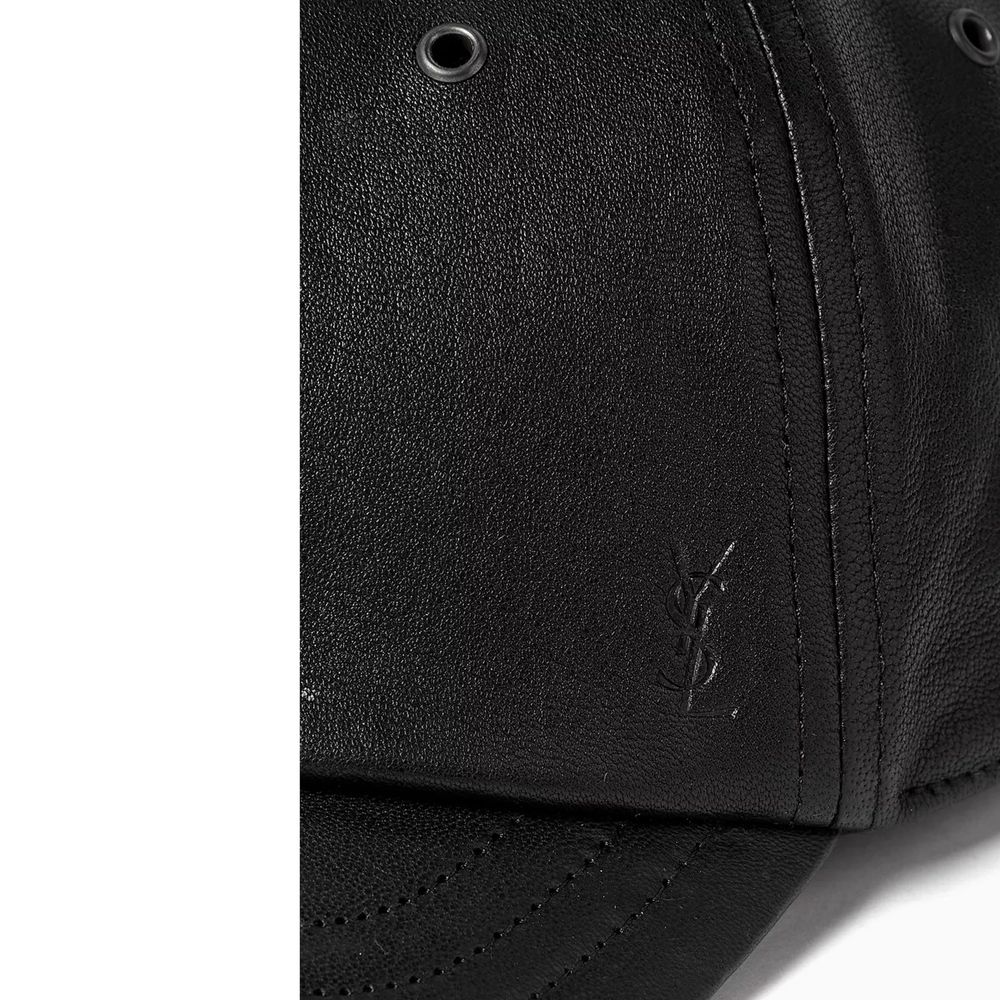 Saint Laurent Black Lamb Leather Cap (Baseball Hat)