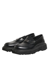 Dolce & Gabbana Black Leather DG Plaque Loafers Dress Shoes
