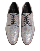 Dolce & Gabbana Silver Sequined Lace Up Men Derby Dress Shoes