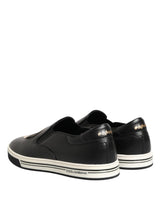 Dolce & Gabbana Black Leather Signature Figures Sneakers Shoes