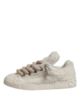 Dolce & Gabbana White Faux Shearling Low Top Sneakers  Shoes