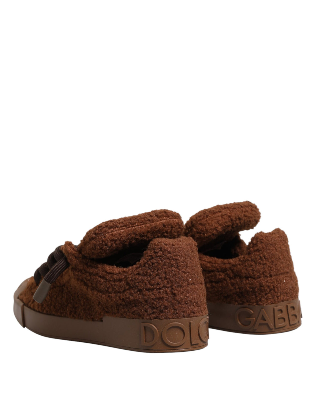 Dolce & Gabbana Brown Faux Shearling Low Top Sneakers Shoes