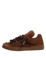 Dolce & Gabbana Brown Faux Shearling Low Top Sneakers Shoes