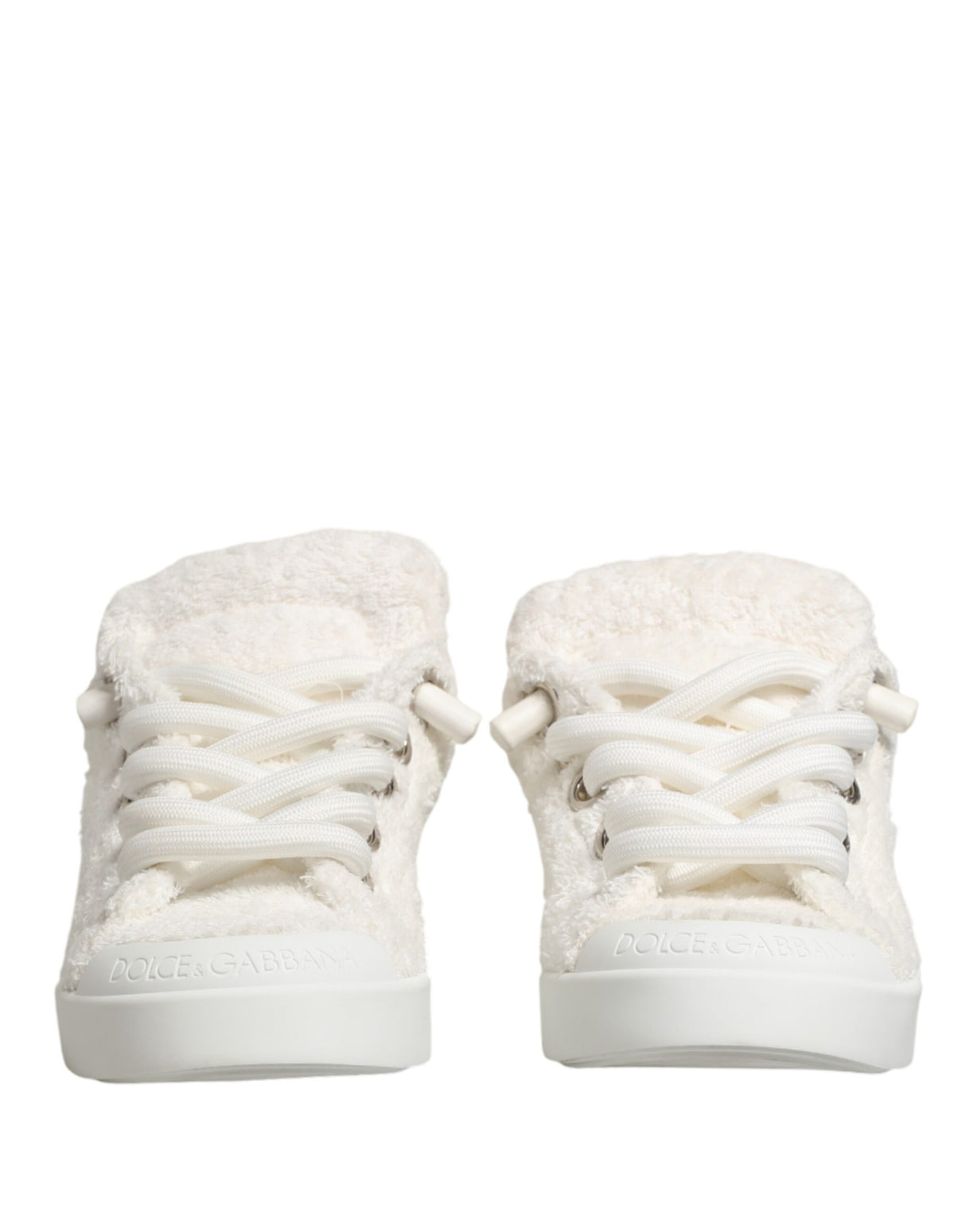 Dolce & Gabbana White Faux Shearling Low Top Sneakers  Shoes