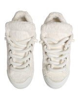 Dolce & Gabbana White Faux Shearling Low Top Sneakers  Shoes