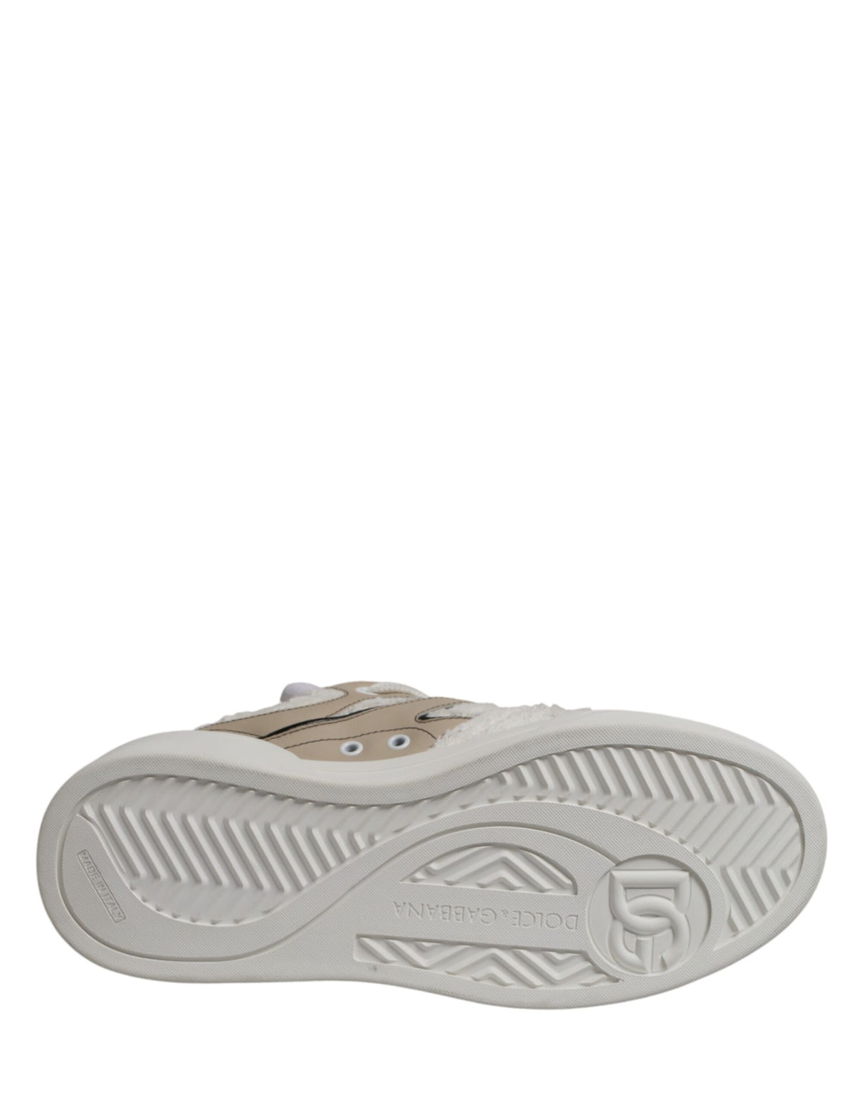 Dolce & Gabbana White Beige Faux Shearling Low Top Sneakers Shoes