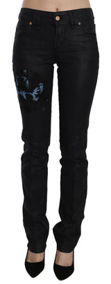 John Galliano Black Swan Floral Embroidered Mid Waist Skinny Denim Jeans