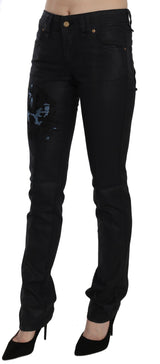 John Galliano Black Swan Floral Embroidered Mid Waist Skinny Denim Jeans