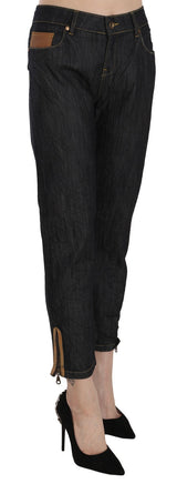 PLEIN SUD Cotton Blue High Waist Straight Cropped Trouser Jeans