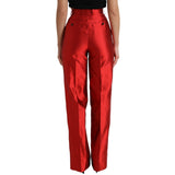 Dolce & Gabbana Red Satin Silk High Waist Wide Leg Pants