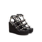 Valentino Garavani Black Calfskin Wedge Sandals