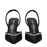 Stuart Weitzman Black Satin Stiletto Heel Sandals