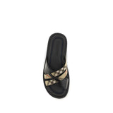 Burberry Black Calf Leather Bos Taurus Flat Sandals