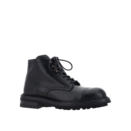 Dolce & Gabbana Black Calfskin Lace-Up Boots