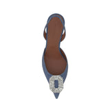 Amina Muaddi Blue Nubuc Leather High Heel Pumps