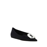 Amina Muaddi Black Silk Ballet Flats