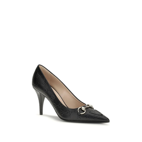 Gucci Black Calf Leather Bos Taurus Mid Heel Pumps