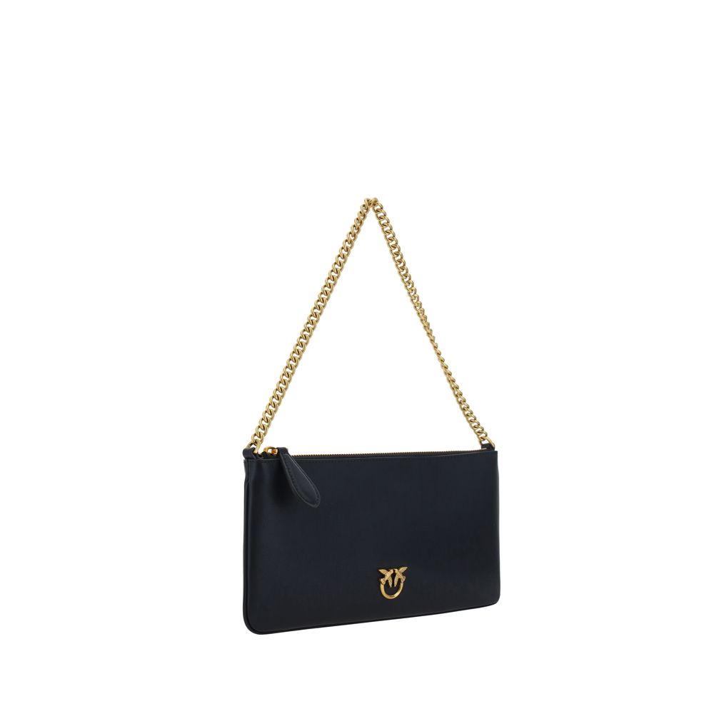 PINKO Black Calf Leather Bos Taurus Shoulder Bag