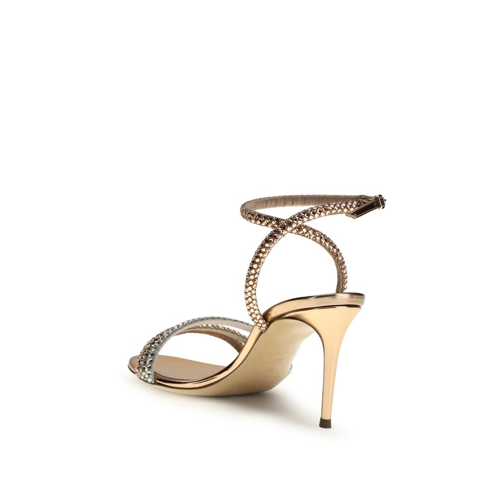 Casadei Gold Calf Leather Bos Taurus Stiletto Heel Sandals