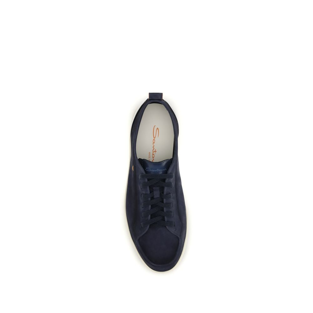 Santoni Blue Calf Leather Bos Taurus Low Top Sneakers