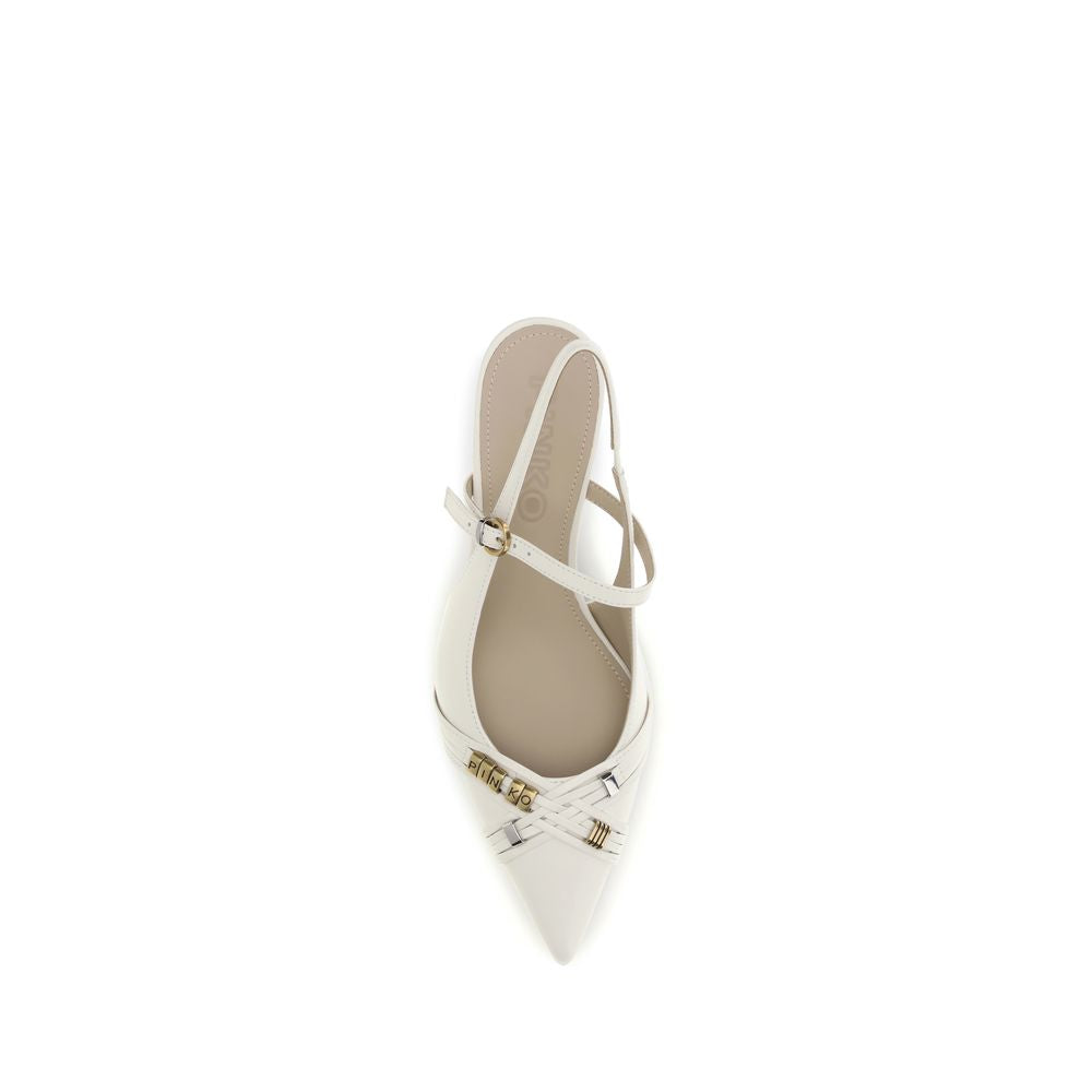 PINKO White Calf Leather Bos Taurus Mid Heel Pumps