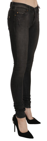 PLEIN SUD Cotton Black Washed Low Waist Skinny Denim Jeans