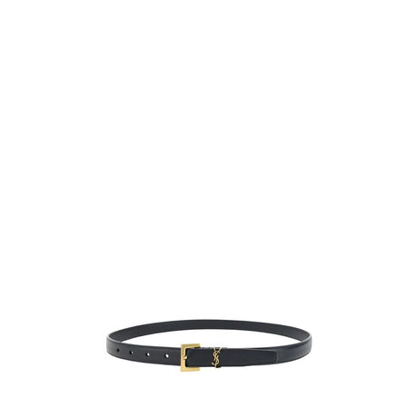Saint Laurent Black Calf Leather Bos Taurus Thin Belt