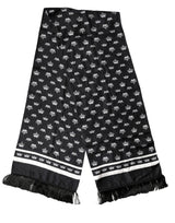 Dolce & Gabbana Black Silk Crown Fringe Neck Wrap 173cm x 32.5cm Scarf