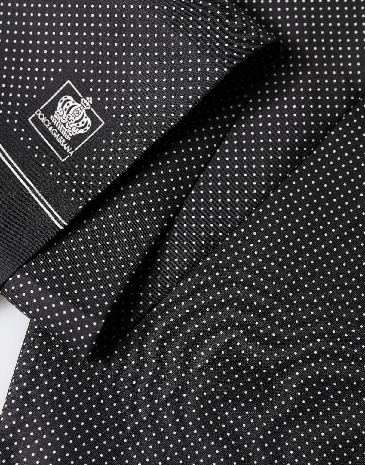 Dolce & Gabbana Black Silk Polka Dot Crown Foulard 140cm X 16.5cm Scarf