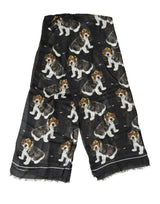 Dolce & Gabbana Black Dog Print Modal Wool Wrap Foulard 178cm X 63cm Scarf